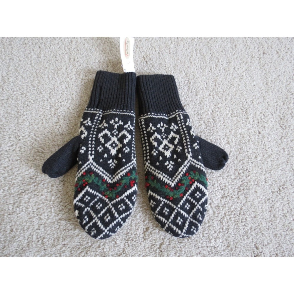 NWT Talbots Winter Mittens Knit Nordic Winter Pattern Size 01 Black Nordic
